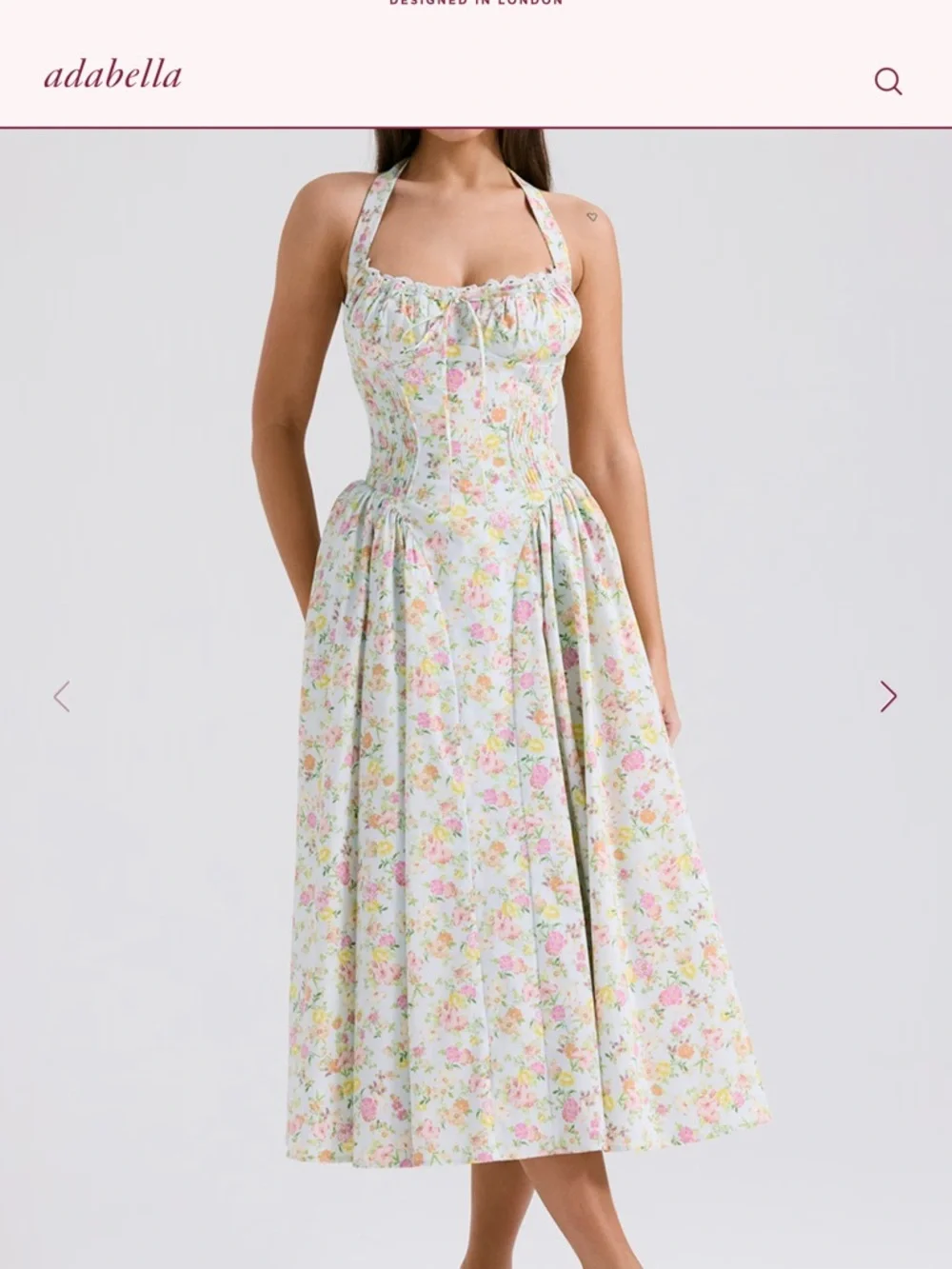 House of CB Pastel Floral Halter Midi Dress in Pink and Yellow regular cup - Picture 1 of 6